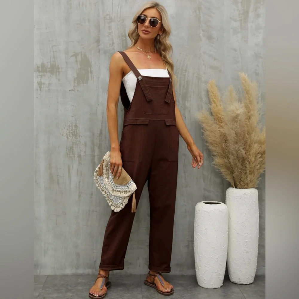 Elegant Brown Women's Jumpsuit - Picture 6 of 8